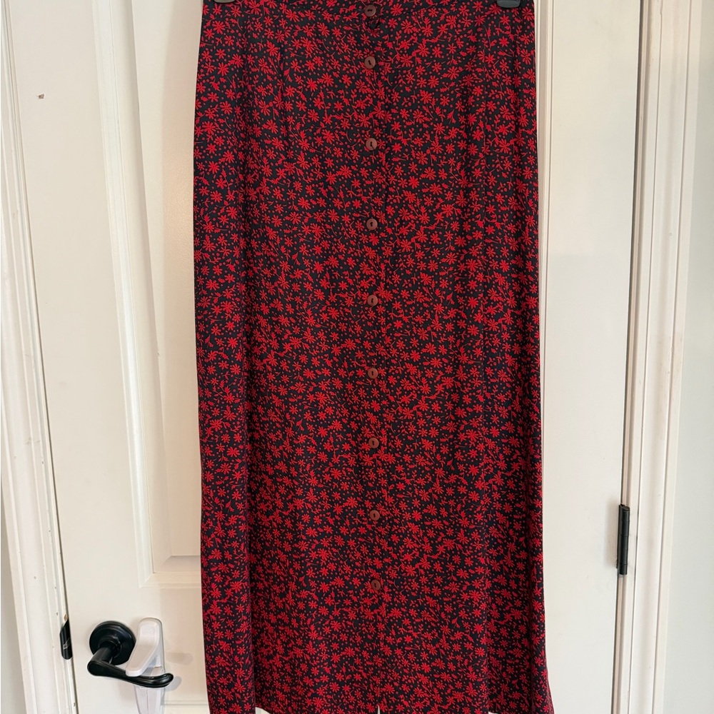 Talbots Red and Black Floral Maxi Skirt